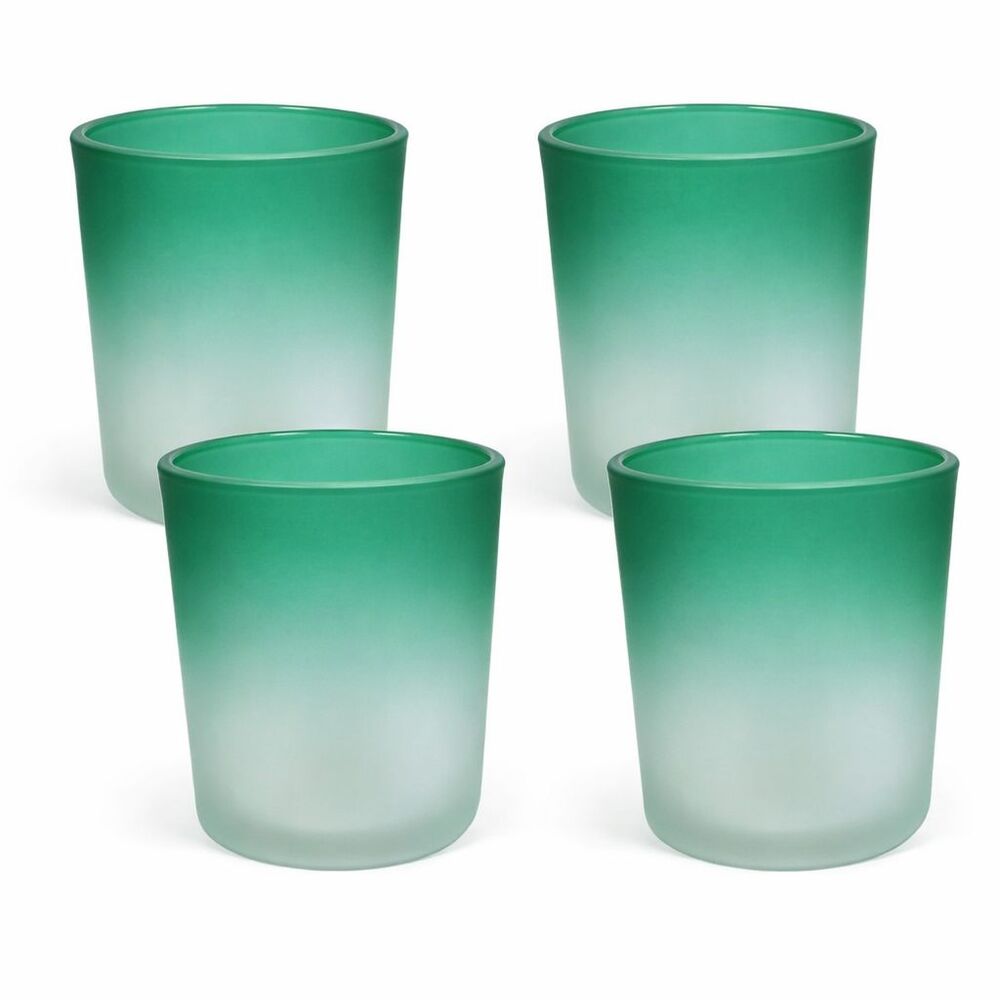 Lot of 4 Ombre Gradient Glass Candle Holder 3.5" x 4" Modern Coastal Christmas